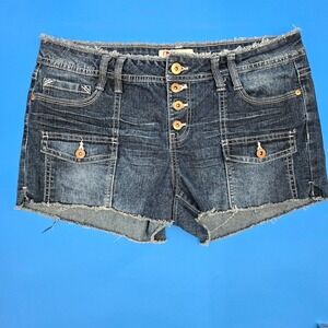 L.E.I. Ashley Low Rise Denim Shorts Y2K Button Fly Cargo Pocket Junior 11